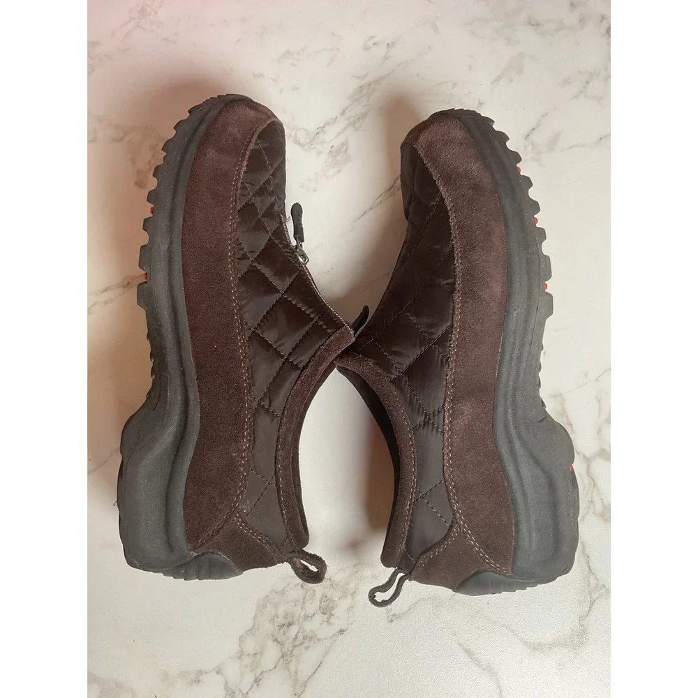 Lands' End Quilted Puffer Zip Shoes Womens 8.5 Brown Suede Fleece Lined 86524
